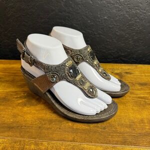 Simply Vera Vera Wang SYSTONE Bronze Metallic Beaded Wedge‎ Sandal Womens 6M